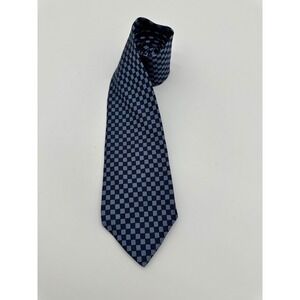 Lauren Ralph Lauren Necktie Mens Silk Checkered Geometric Blue Navy One Size